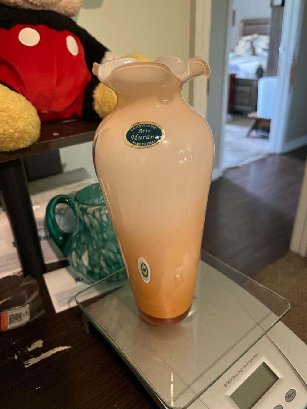 Murano Peach and Cream Handblown Glass Vase